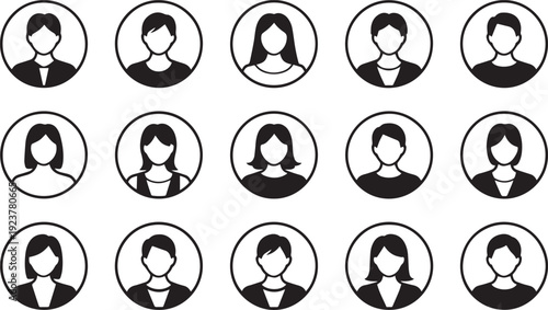 Collection of diverse male and female user profile icons in a clean circular design representing a variety of people
