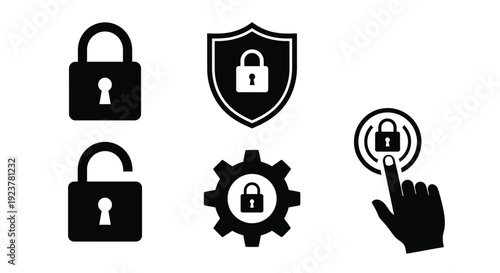 Security icons depicting locks shields and access control silhouette