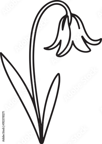 One single line drawing beauty fresh bulbous perennial plant for home decor wall art poster print. Printable decorative bluebell flower concept. one line Icon drawing