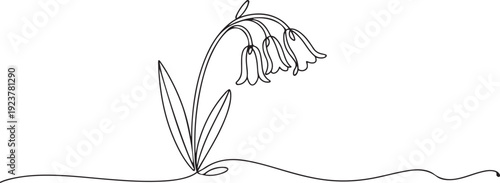 One single line drawing beauty fresh bulbous perennial plant for home decor wall art poster print. Printable decorative bluebell flower concept. one line Icon drawing