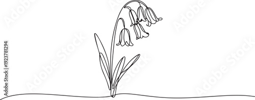 One single line drawing beauty fresh bulbous perennial plant for home decor wall art poster print. Printable decorative bluebell flower concept. one line Icon drawing