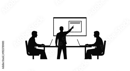 Business presentation with three figures in a dark silhouette