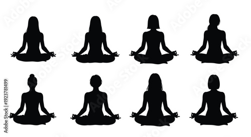 Eight figures in lotus position a striking black silhouette