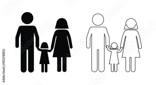 Family unit depiction with both solid and outlined versions silhouette