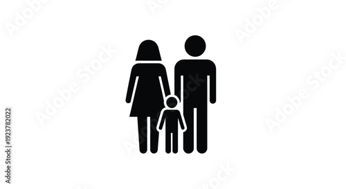 Simple black figures depict a family holding hands a striking silhouette