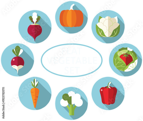 Flat Vegetable Round Icons Set – Modern Healthy Food Vector Collection