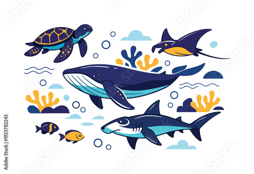 Vulnerable Ocean Grace. Endangered marine life. Sea animals swimming through a clean but vulnerable ocean