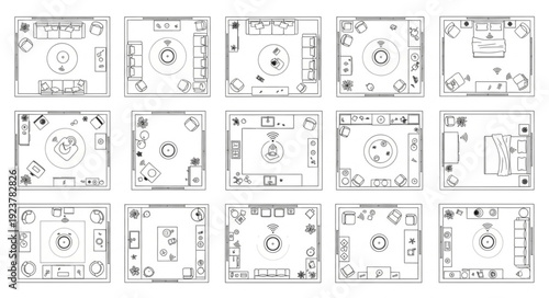 Detailed architectural floor plans showcasing various room layouts and designs for interior spaces.