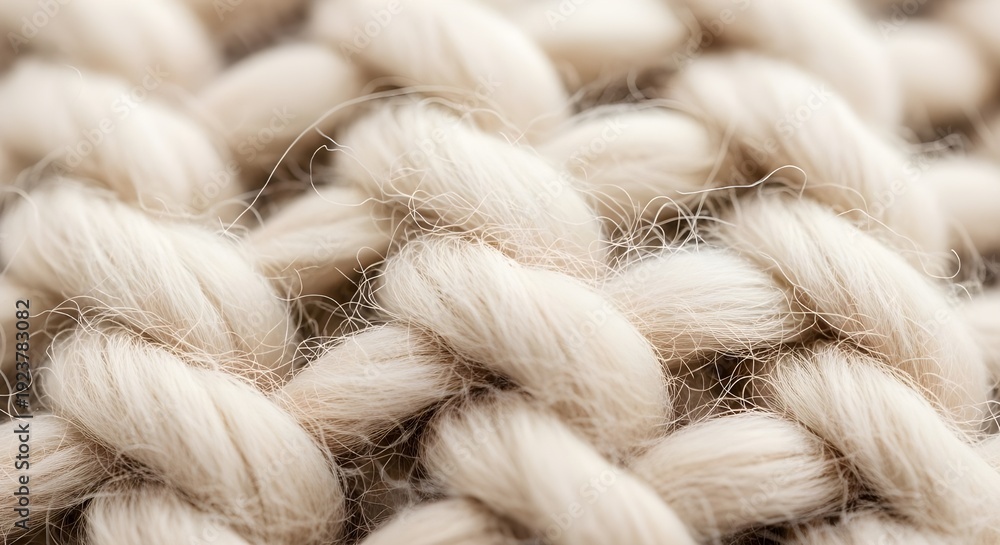 Fototapeta premium Extreme close-up of soft, chunky knit wool in cream color