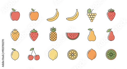 A collection of colorful illustrated fruits showcasing a variety of healthy options