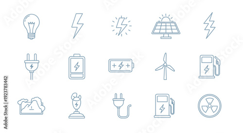 A collection of illustrated energy icons representing various power generation methods or sources