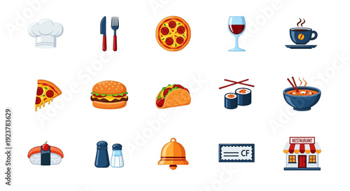 A Culinary Collection: Restaurant Icons Depicting Dishes and Culinary Elements