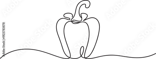 Continuous one line drawing sliced healthy organic paprika for plantation logo identity. Fresh bell pepper for fruit vegetable icon. Swirl curl style. one line Icon drawing