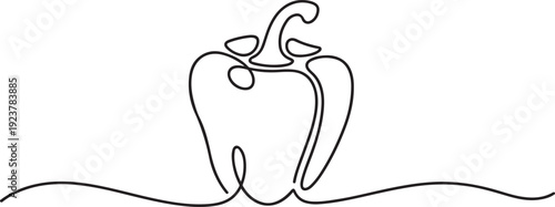 Continuous one line drawing sliced healthy organic paprika for plantation logo identity. Fresh bell pepper for fruit vegetable icon. Swirl curl style. one line Icon drawing