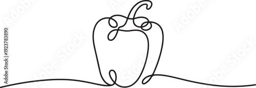 Continuous one line drawing sliced healthy organic paprika for plantation logo identity. Fresh bell pepper for fruit vegetable icon. Swirl curl style. one line Icon drawing