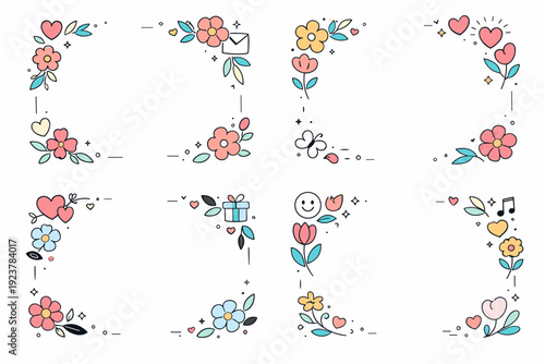 Mother?s Day floral frames. Modern floral ornaments placed in corners, leaving an open central area for a message or photo. The mood feels fresh, loving, and
