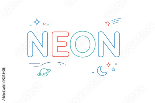 Neon typography idea. Large simple letters with soft glow outlines floating in space, representing modern neon-style typography. Clean editorial look with