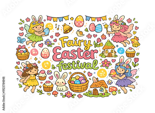 Fairy Easter festival. Hand-drawn doodle illustration of Fairy Easter festival. fairy