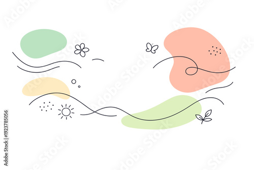 Spring abstract background. Soft organic shapes and flowing lines gently floating in an airy composition, creating a fresh and optimistic seasonal mood. Calm