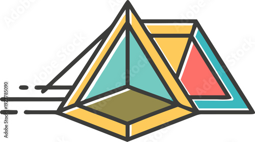 Vibrant geometric pyramid with dynamic colorful triangles