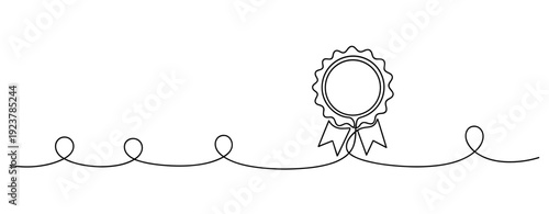 Creative curved line art with award ribbon on white background. No editable stroke