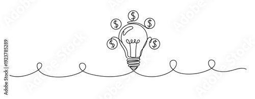 Creative lightbulb with money symbols illustrating financial ideas and innovation. No editable stroke