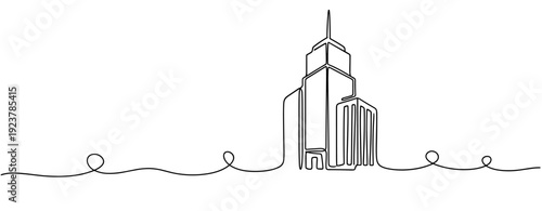 Modern skyscraper in continuous line art - minimalist architectural design. No editable stroke