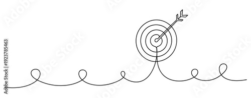 Continuous line drawing of arrow hitting bullseye target with waves. No editable stroke