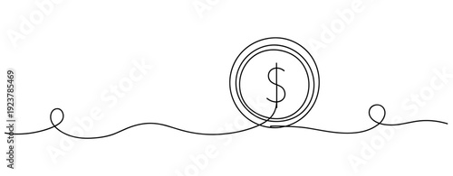 Minimalist continuous line drawing of dollar symbol in spiral design. No editable stroke