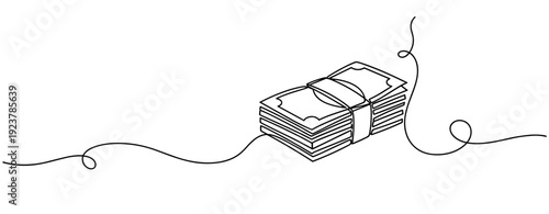 Continuous line drawing of a bundle of cash notes. No editable stroke