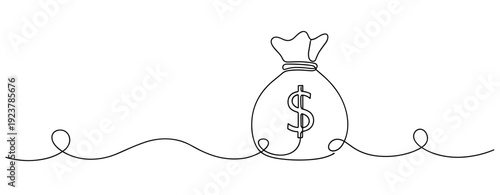 Continuous line drawing of money bag with dollar symbol. No editable stroke