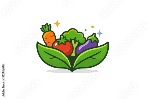 Vegetable organic choice clean vegetable icon supported by a leaf or eco symbol, communicating sustainability, purity and conscious food
