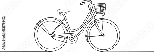 Continuous one line drawing vintage retro urban city bicycle, ecological sport transport. Relaxing bike for community. Healthy lifestyle by cycling. one line Icon drawing