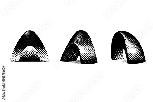 Minimal Halftone Logo. Minimal logo symbol A single minimal logo symbol displayed in three different views showing frontal, angled, and side-oriented positions