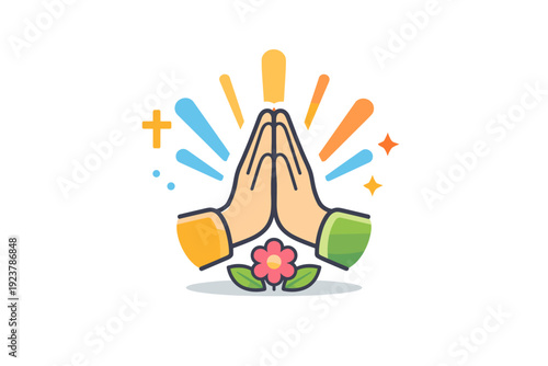 Spring religious holiday quiet moment of prayer suggested through abstract hands and light rays, reflecting faith, gratitude and inner peace. A