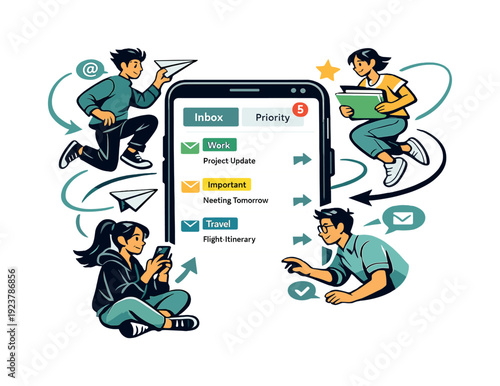 Mobile productivity. Close-up of a phone screen with neatly sorted emails, labels, and reply