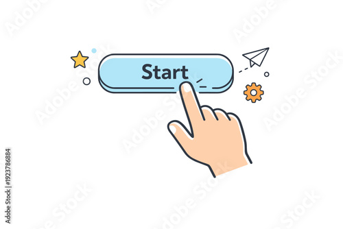 UI pointing gesture. A simplified hand pointing at a button or interface element on a screen. User guidance, onboarding moment, digital clarity. Minimalist
