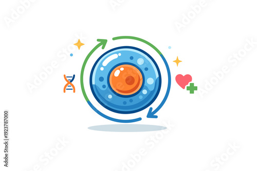 The science of immortality and cellular re visualized through a single human cell gently renewing itself, with subtle circular
