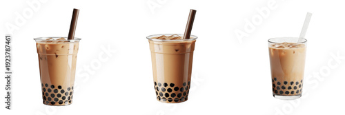 Set of Refreshing Iced Boba Milk Tea - Classic Brown Sugar Bubble Tea with Pearls