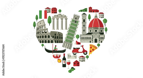 Heart-shaped Italian Landmark Collage Celebrating Culture and Travel