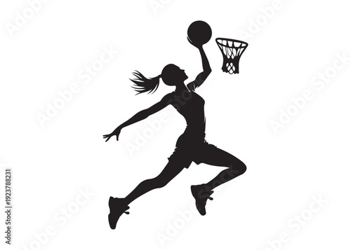 women's basketball dunking logo silhouette vector, basketball logo silhouette vector illustration, sport basketball logo vector, basketball player dunking logo vector silhouette on white background 