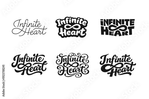 Infinite heart. Set lettering. harmonious lettering variations of the same emblematic concept, each with different artistic interpretation (Modern minimal