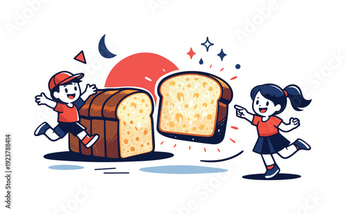 Glowing Bread Slice. Bread texture focus. Single slice separating from the loaf, crumb structure glowing