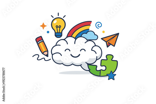 Playful creativity supporting emotional wellbeing through lighthearted experimentation and curiosity. A friendly visual metaphor showing joy,