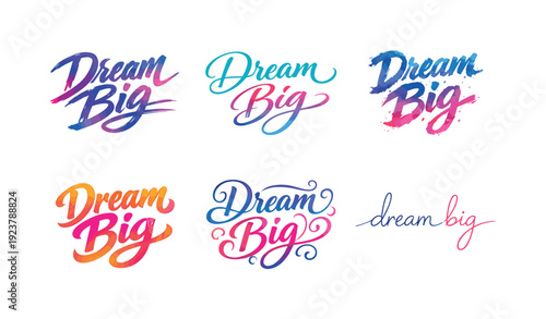 Watercolor Brush Script. Set lettering. harmonious lettering variations of the same emblematic concept, each with different