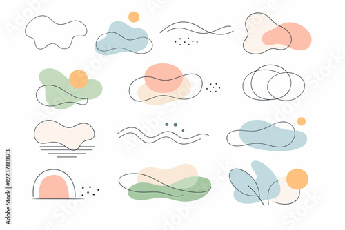 Organic shapes set. A cohesive collection of fluid abstract elements designed as a flexible decorative toolkit. Clean, modern, and premium stock illustration
