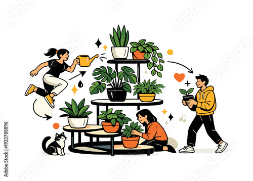 A decorative indoor plant stand with multiple tiers for plants. Modern plant stand with