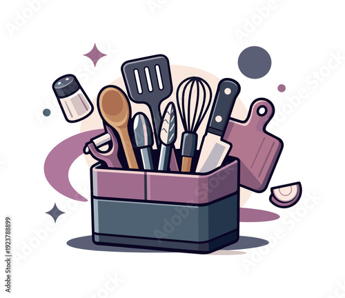 Modern Kitchen Organization. Functional kitchen storage. Sturdy utensil holder packed with everyday tools,