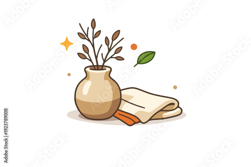 Eco friendly interior styling with natural materials a small curated scene of a ceramic vase, dried branches and linen textile expressing