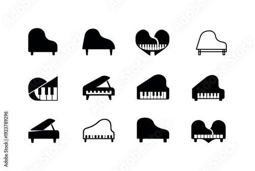 Music and instruments. Icon set. Set Logo of Music and instruments: grand piano. harmonious logo variations of the same emblematic concept,